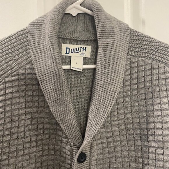 DULUTH TRADING COTTON CARDIGAN, DARK GRAY, LARGE - Picture 2 of 4
